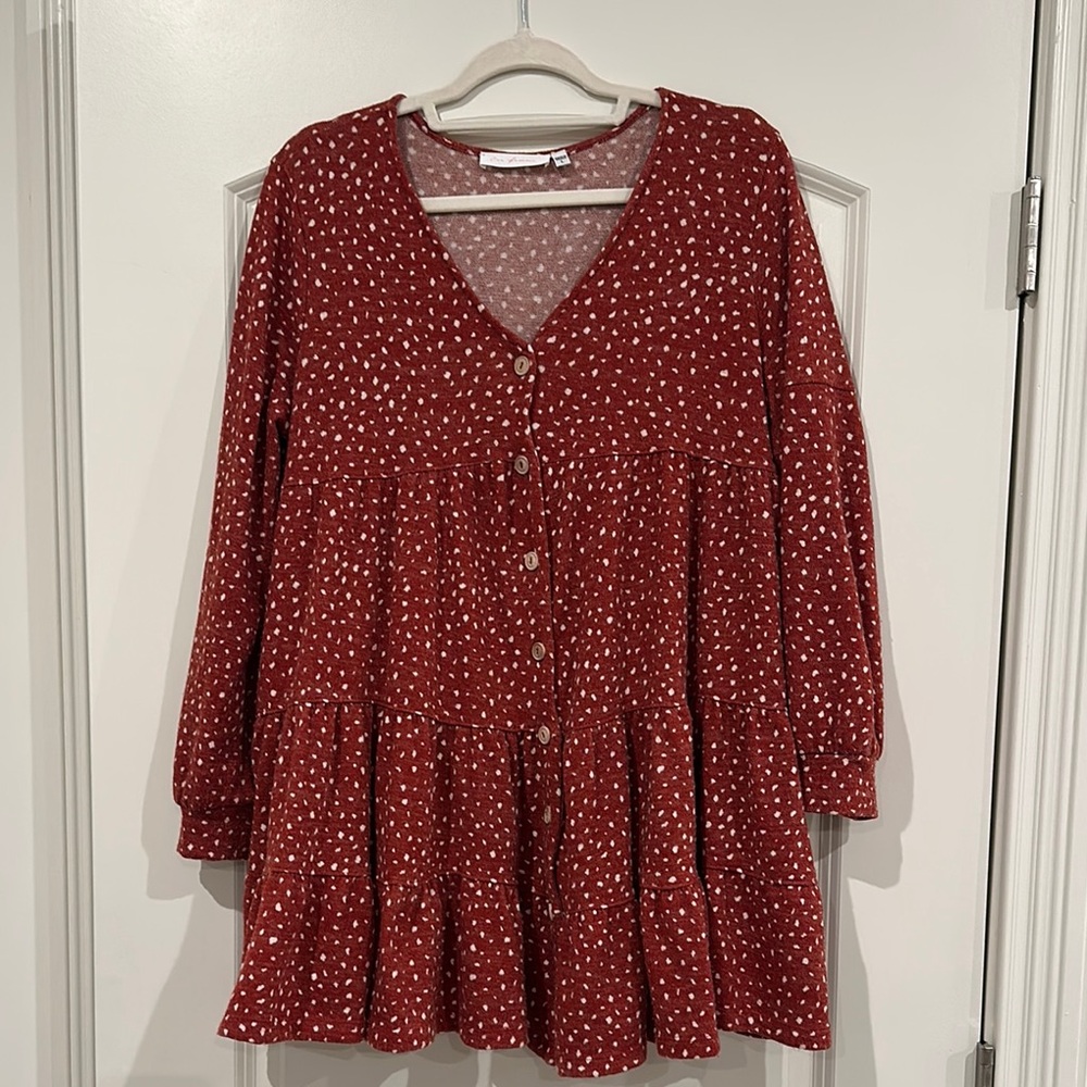 Red Polka Dot Button-Up Blouse